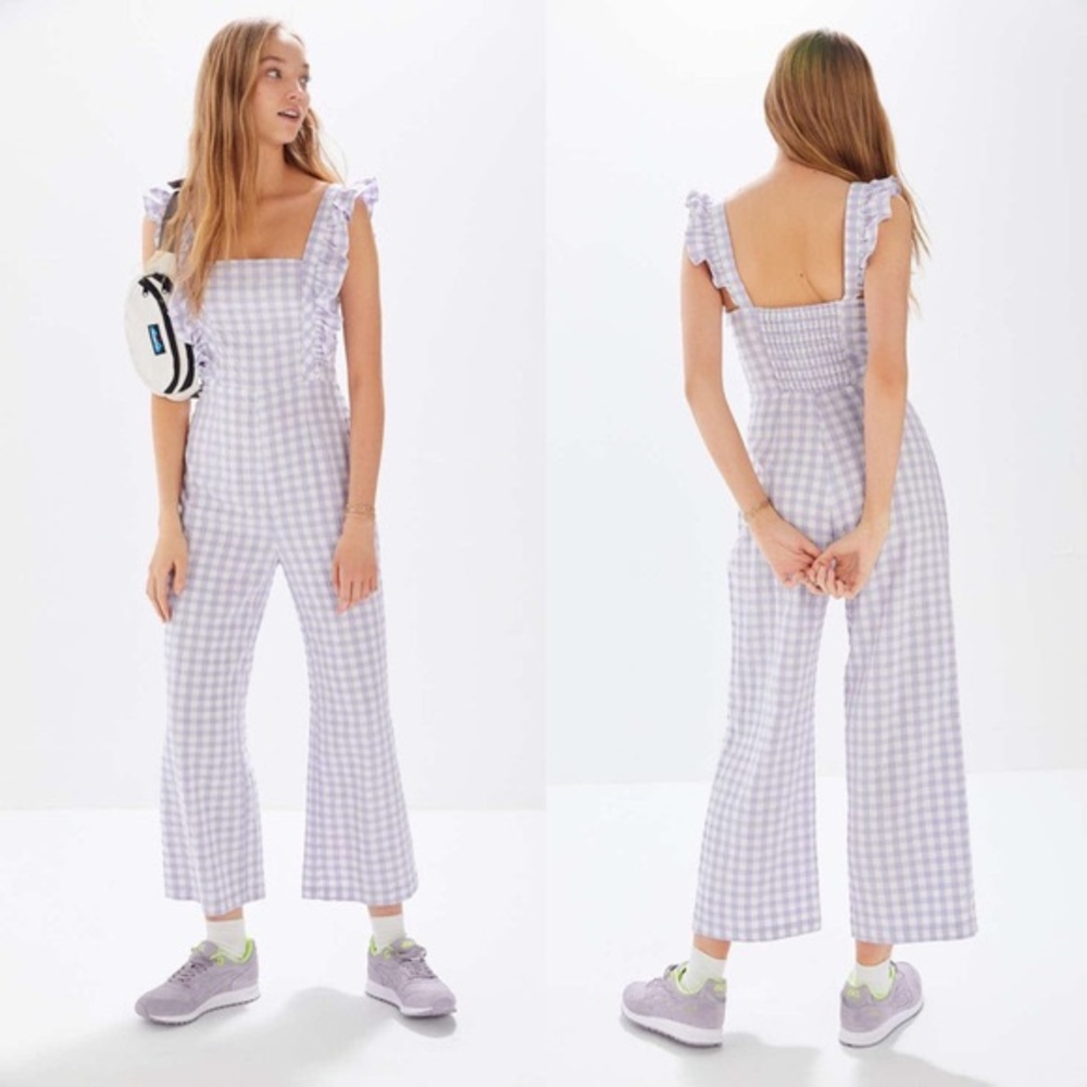 Urban Outfitters Purple & White Checkered Jumpsuit
